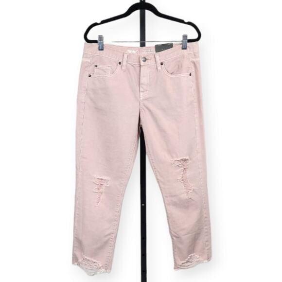 Mossimo Boyfriend Jeans Mid-Rise Crop Ripped Distressed Pink Size 6 / 28R New - Picture 1 of 11